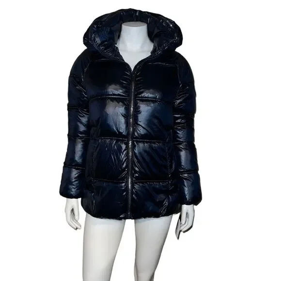 Kenneth Cole Hidden-Hood Quilted Puffer Coat Sapphire Blue Small New - Picture 2 of 9
